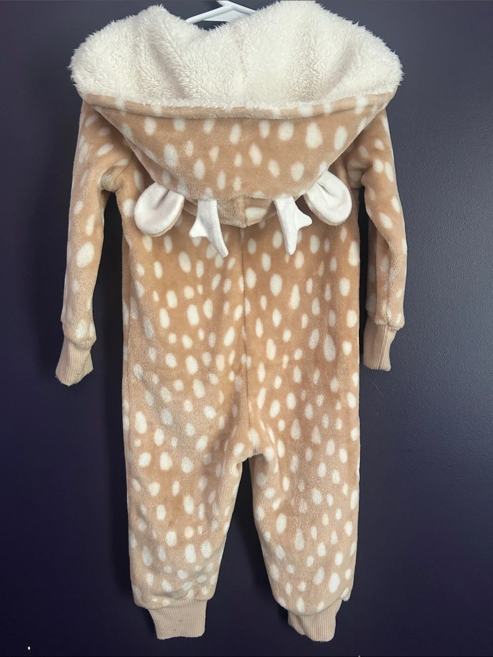 Nordstrom Tan and White Fawn-Print Plush One-Piece Romper